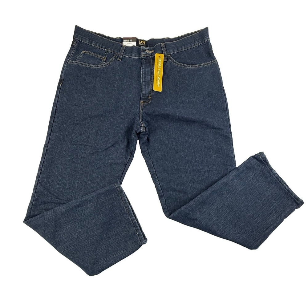 Lee‎ Relaxed Fit Fleece Lined Straight Leg Jeans Dark Blue Denim 40x30 NWT